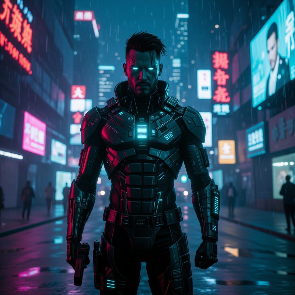 Cyberpunk Supervillain 'The Glitch' in Neon City