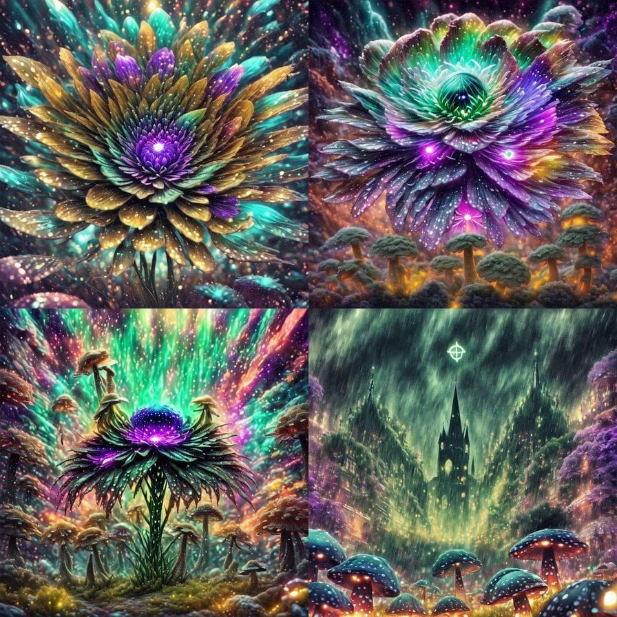 Cosmic Cemetery Scene with Neon Colors