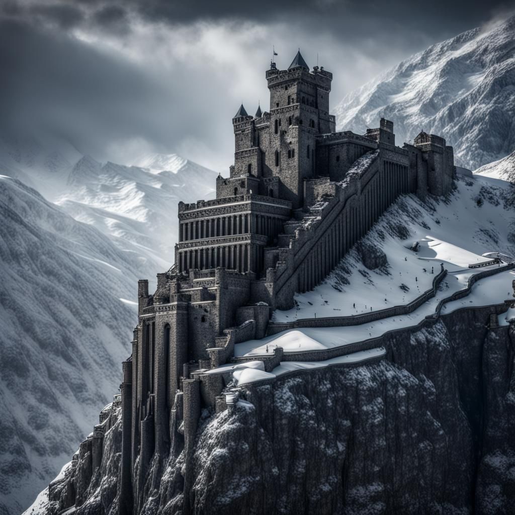 Icy Mountain Fortress in Hyperrealistic Style