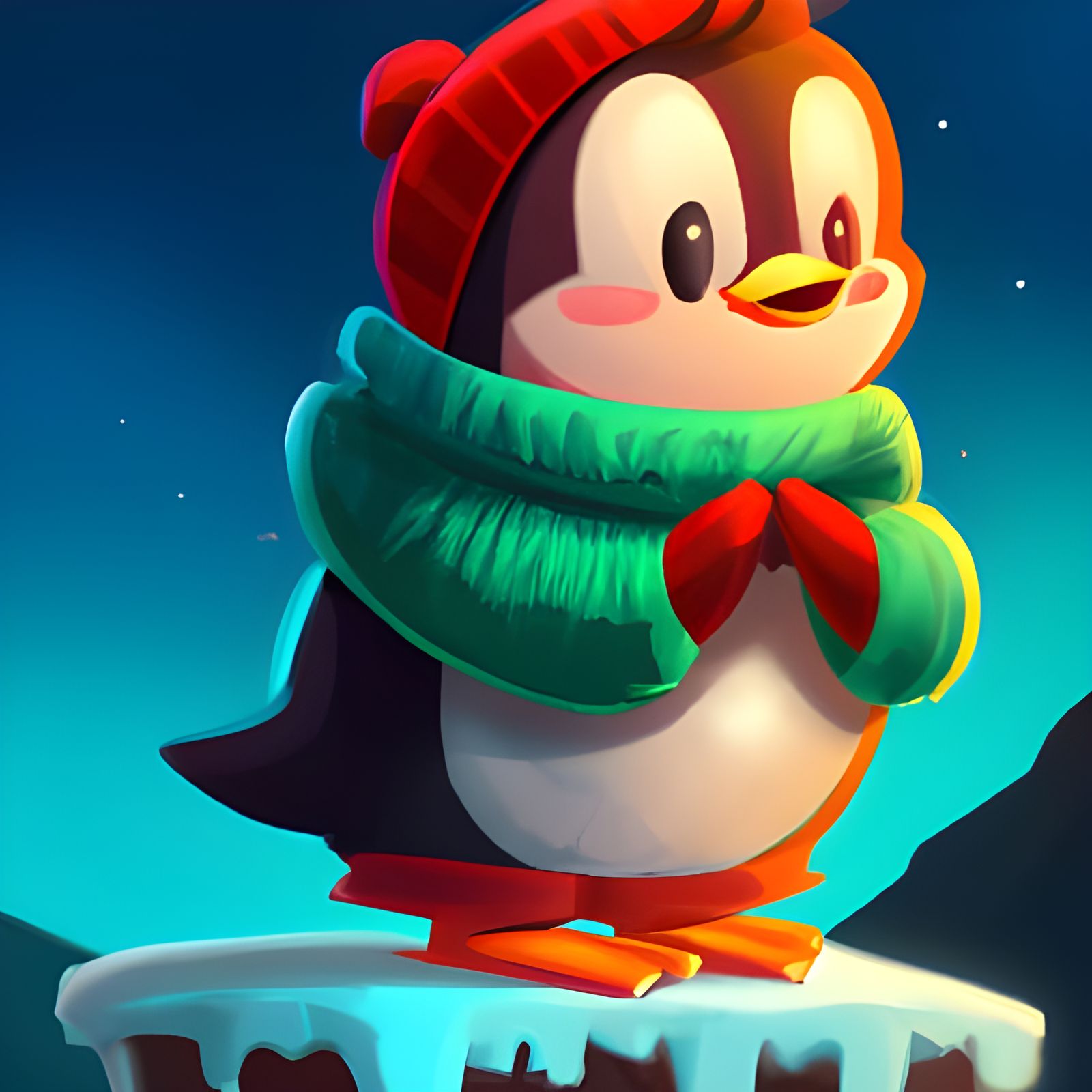 Cute Chibi Penguin in Cozy Christmas Sweater