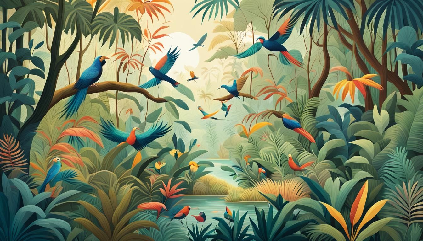 Lush Jungle Illustration in Naive Art Style