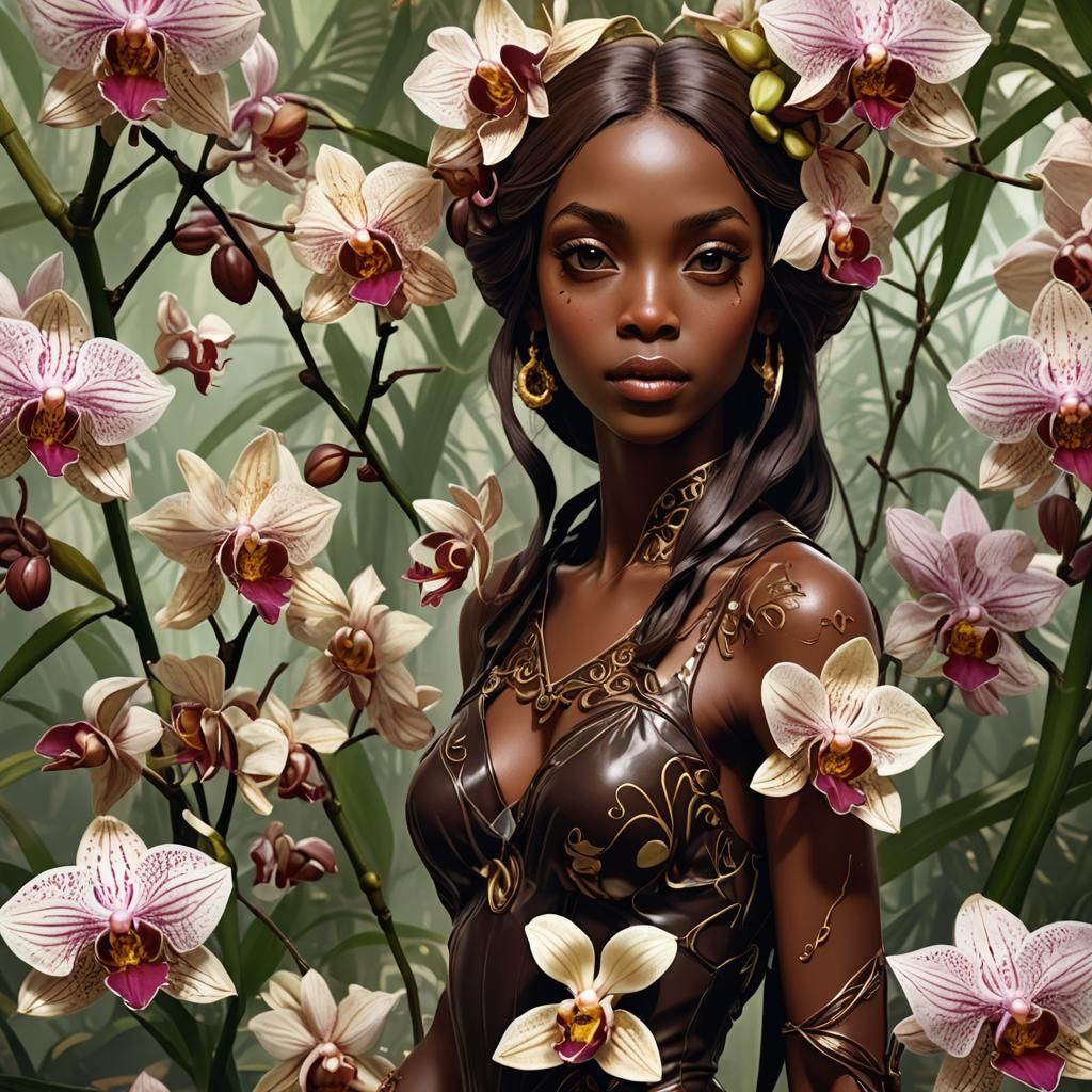 Encyclia Phoenicea Orchid in Art Nouveau Style