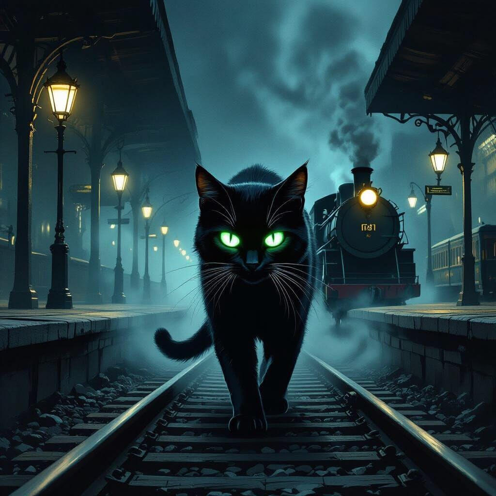 Spectral Cat in Midnight Train Station