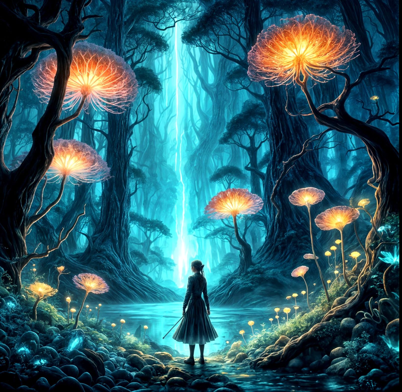 Woman Enters Enchanted Forest, Dreamcore Art
