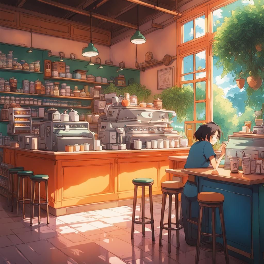 Cozy Coffee Shop in Anime Style