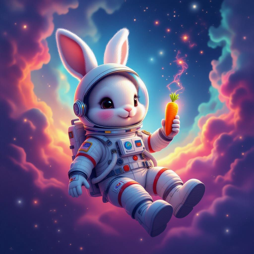 Fluffy Rabbit Astronaut in Vivid Nebula
