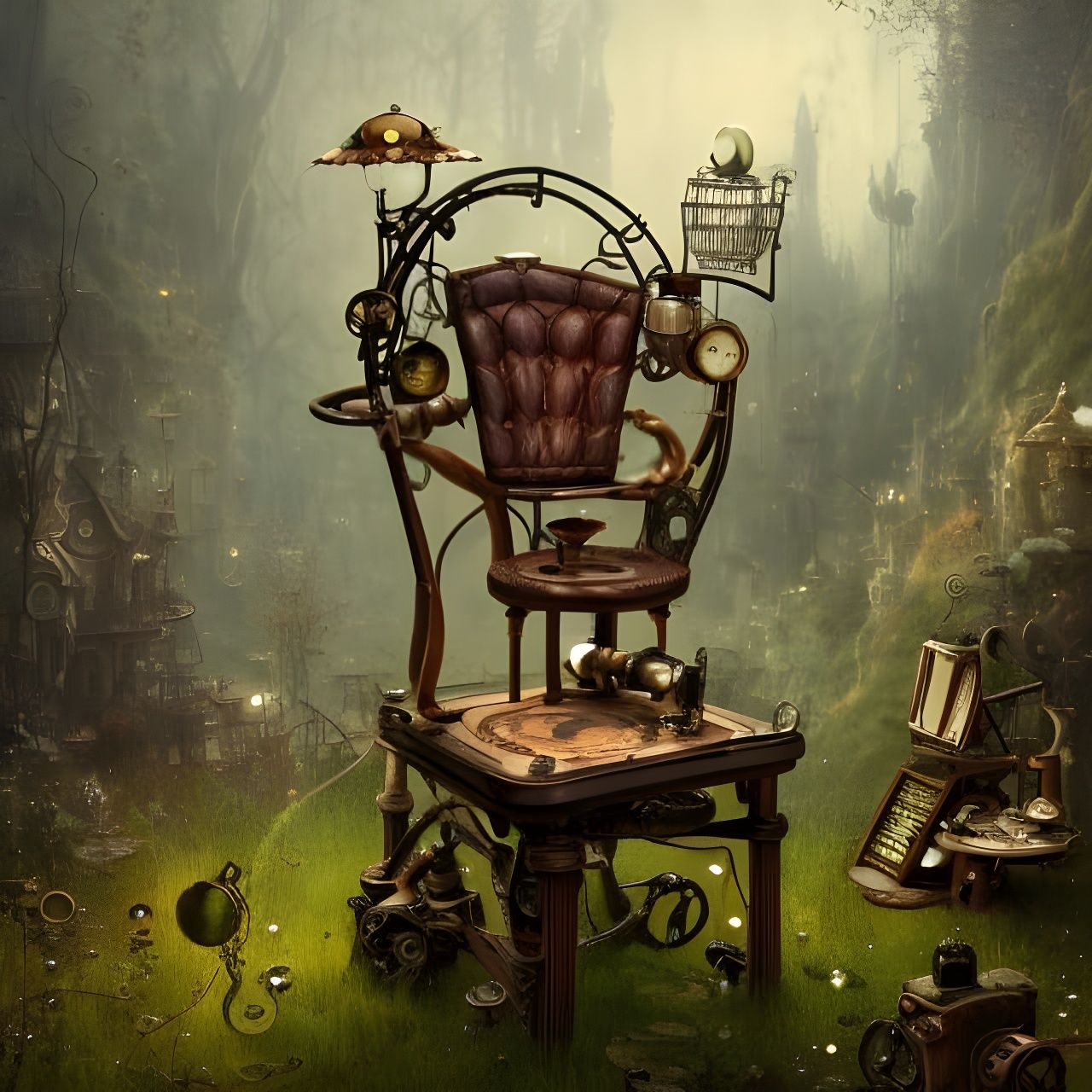 Steampunk Chair in Valley, Art Nouveau Style