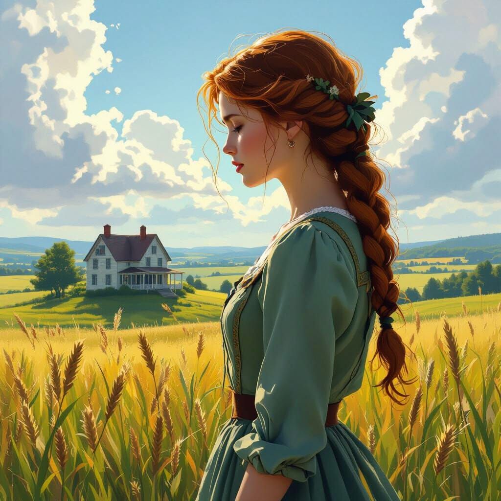 Anne of Green Gables Overlooking Her Home in Detailed Portra...
