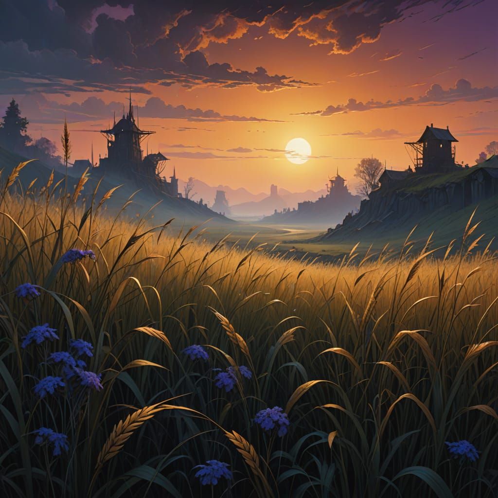 Hyperrealistic Tall Grass in Vibrant Sunset Light