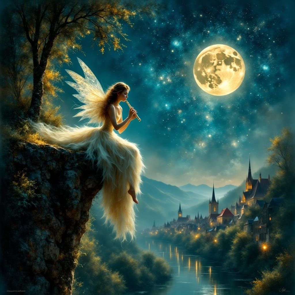Enchanted Fairy Flute Serenade Under Starry Sky