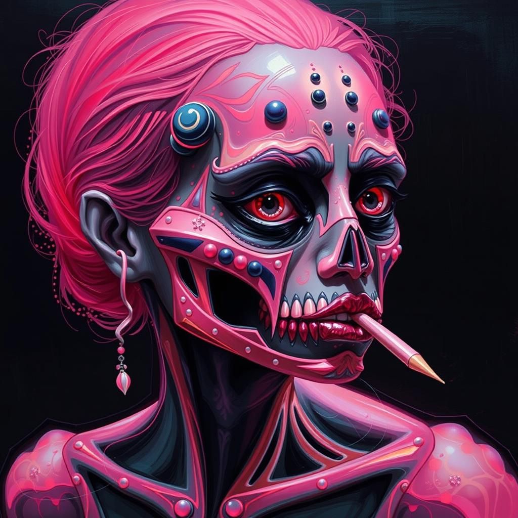 Regal Woman in Black and Purple Gown with Neon Glow