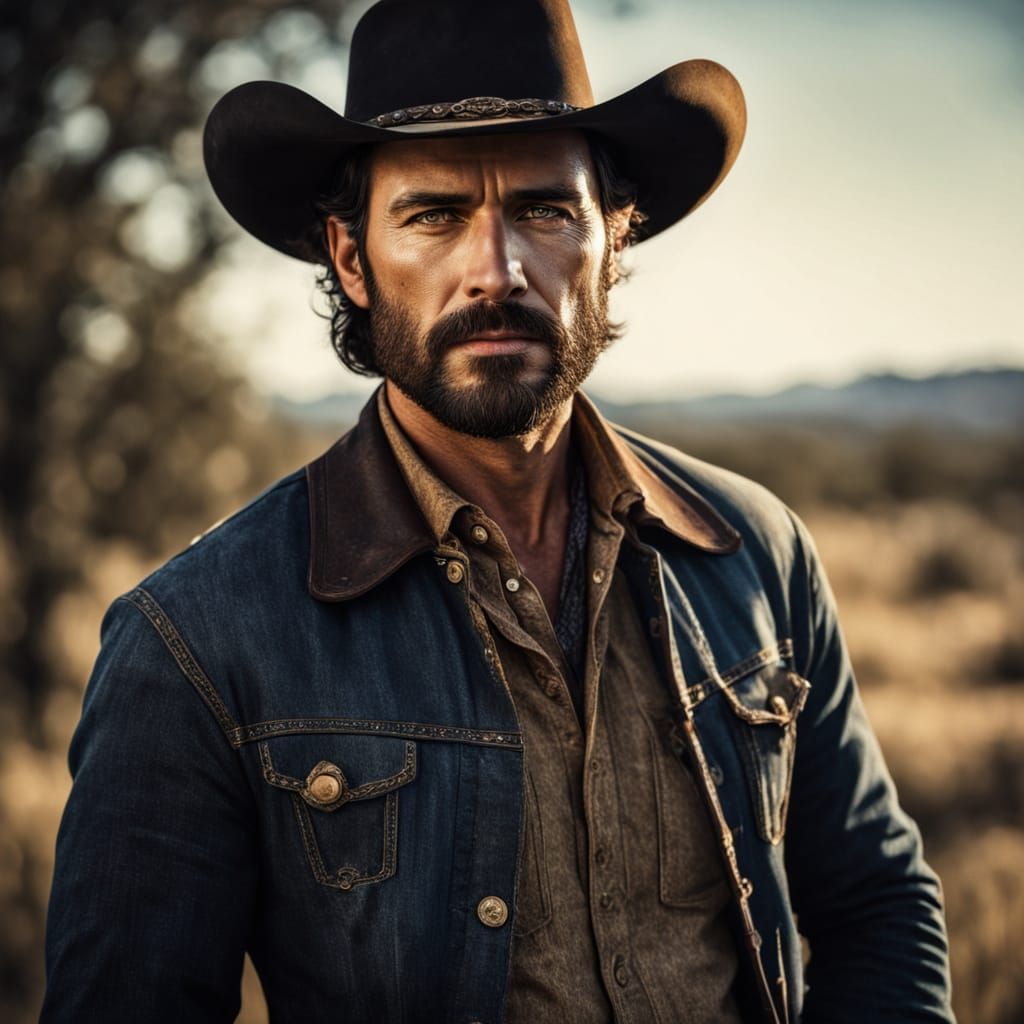 Handsome Southern Cowboy in Warm Oil Painting