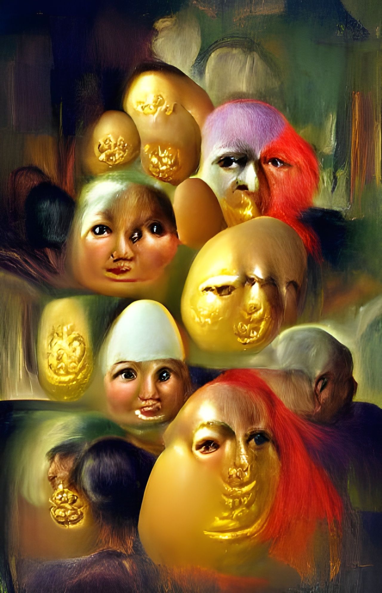 Golden Egg Faces Inspired by Early 20th-Century Art