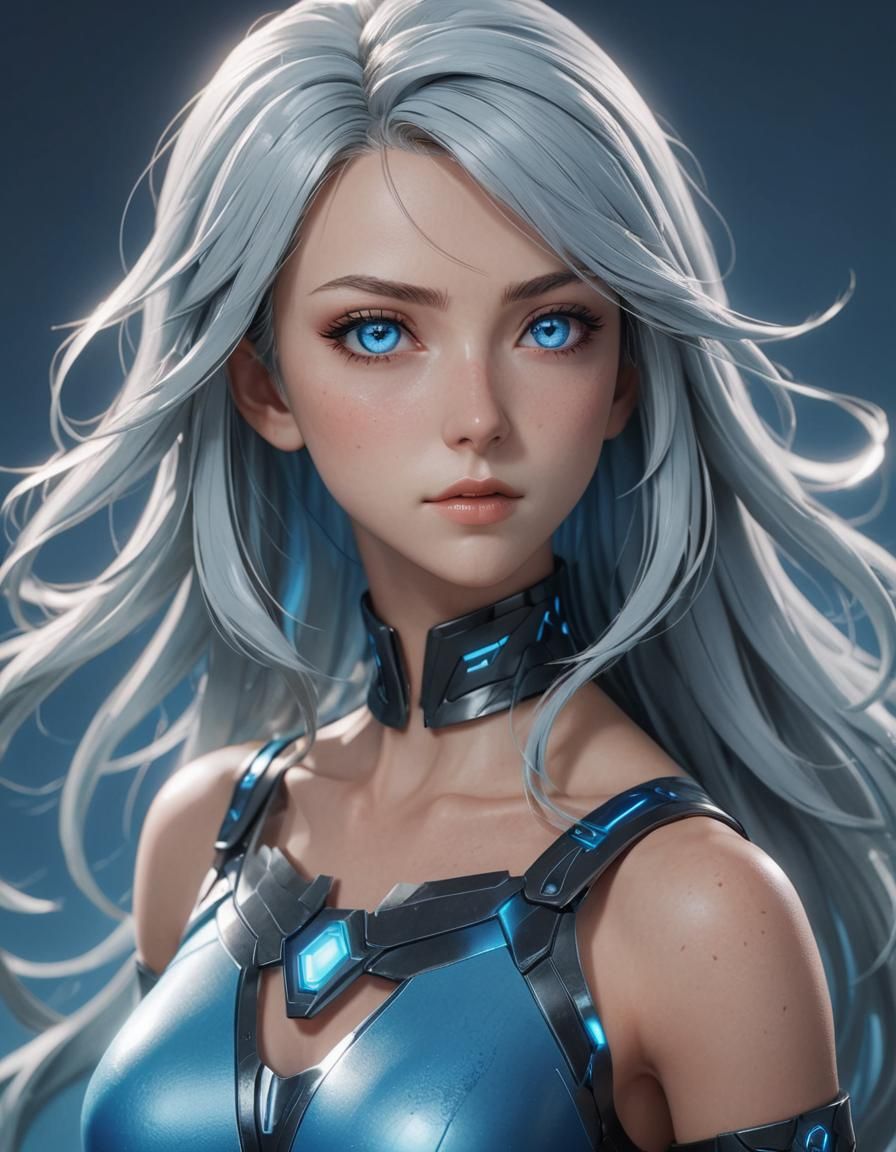 Anime 3D Portrait: Adreanne's Electric Blue Gaze