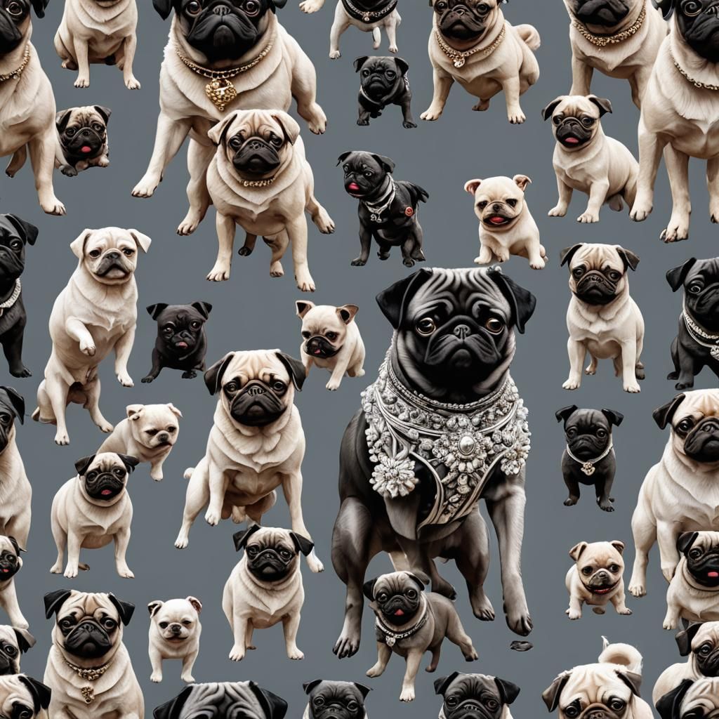 Black Pug Fashion Show: Detailed Fantasy Art