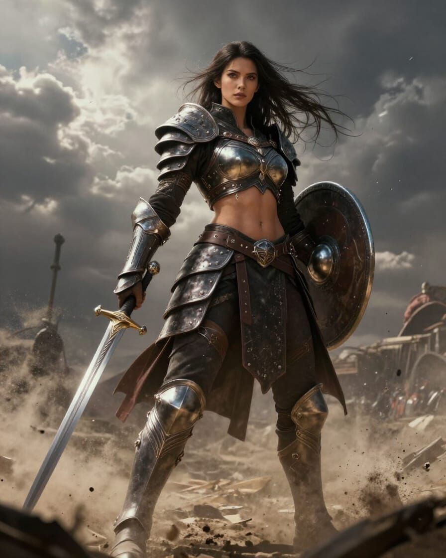 Dominant Female Warrior in Dark Fantasy Armor