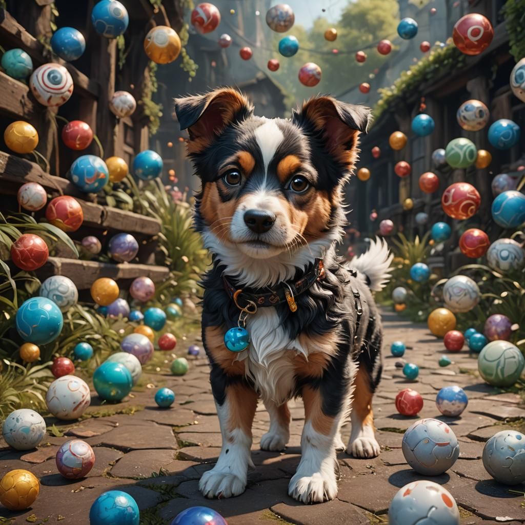 Cute Dog as Little Ball: Fantasy Concept Art