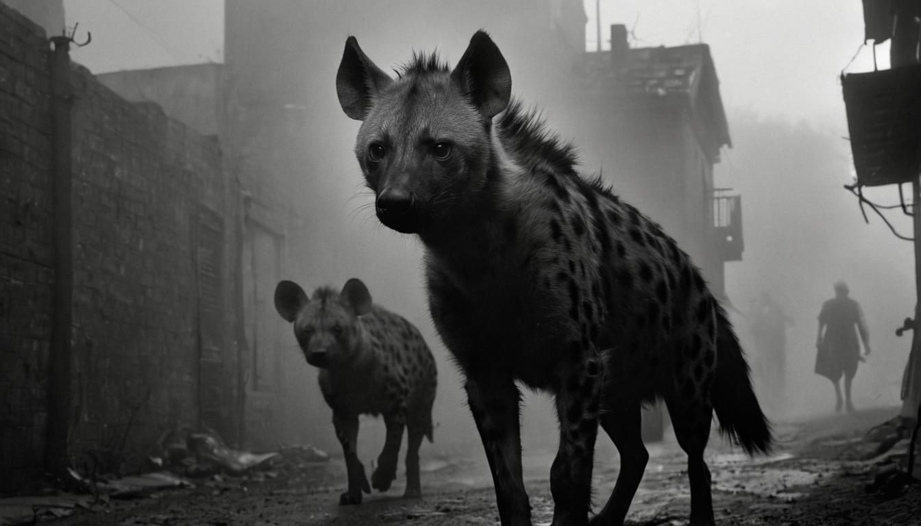 Hyena in Foggy Alleyway, Pictorialist Style