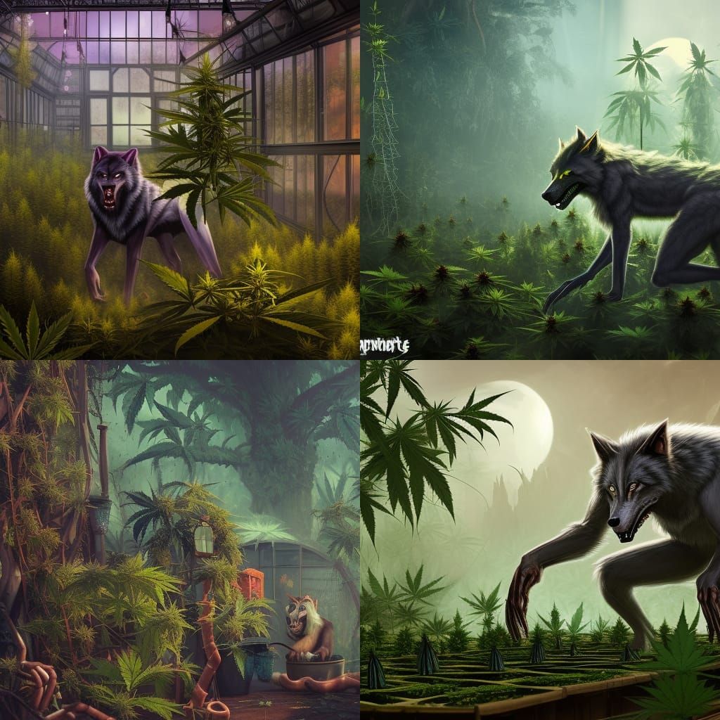 Scary Werewolf Growing Cannabis in Greenhouse