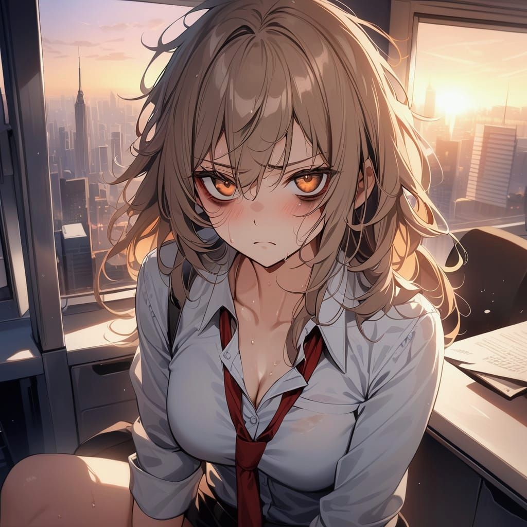 An Overwhelmed Office Worker at Sunset