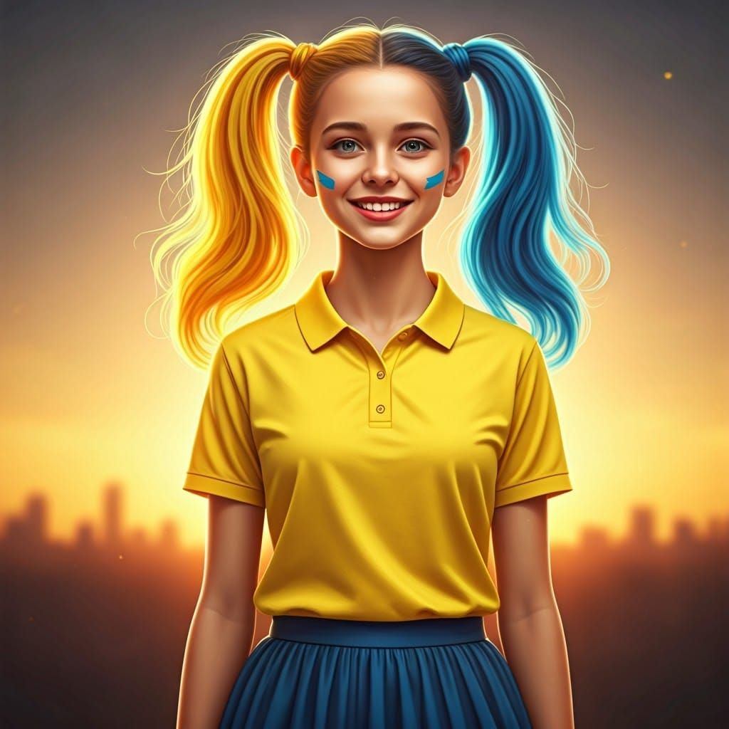 Vibrant Ukrainian Cheerleader in Hyperrealistic Style