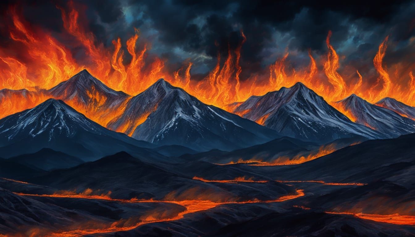 Angels Watching Red Fire in Hypermodern Charcoal Drawing