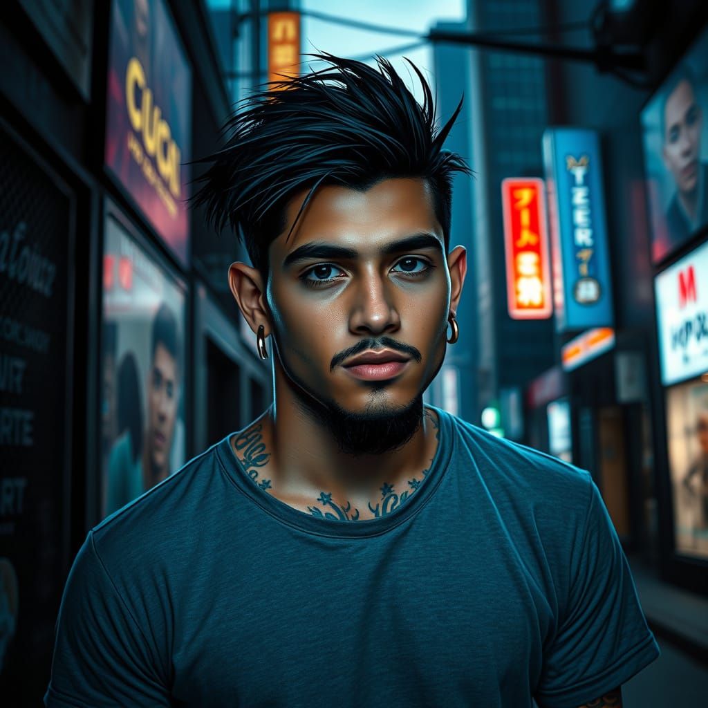 Cyberpunk Hispanic Man with Futuristic Style