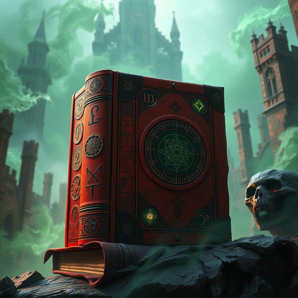 Eldritch Tome with Cryptic Symbols and Runes