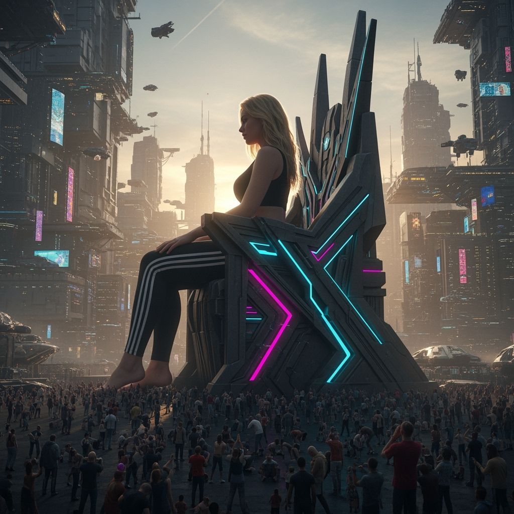 Giantess on Throne in Futuristic Digital Art