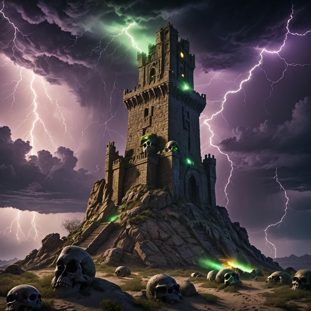 Skull Tower with Laser Eyes in Dark Fantasy Style
