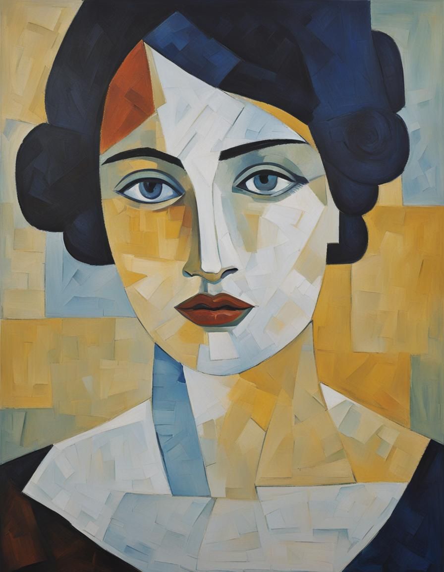 Blue Period Portrait of Young Woman as Impasto