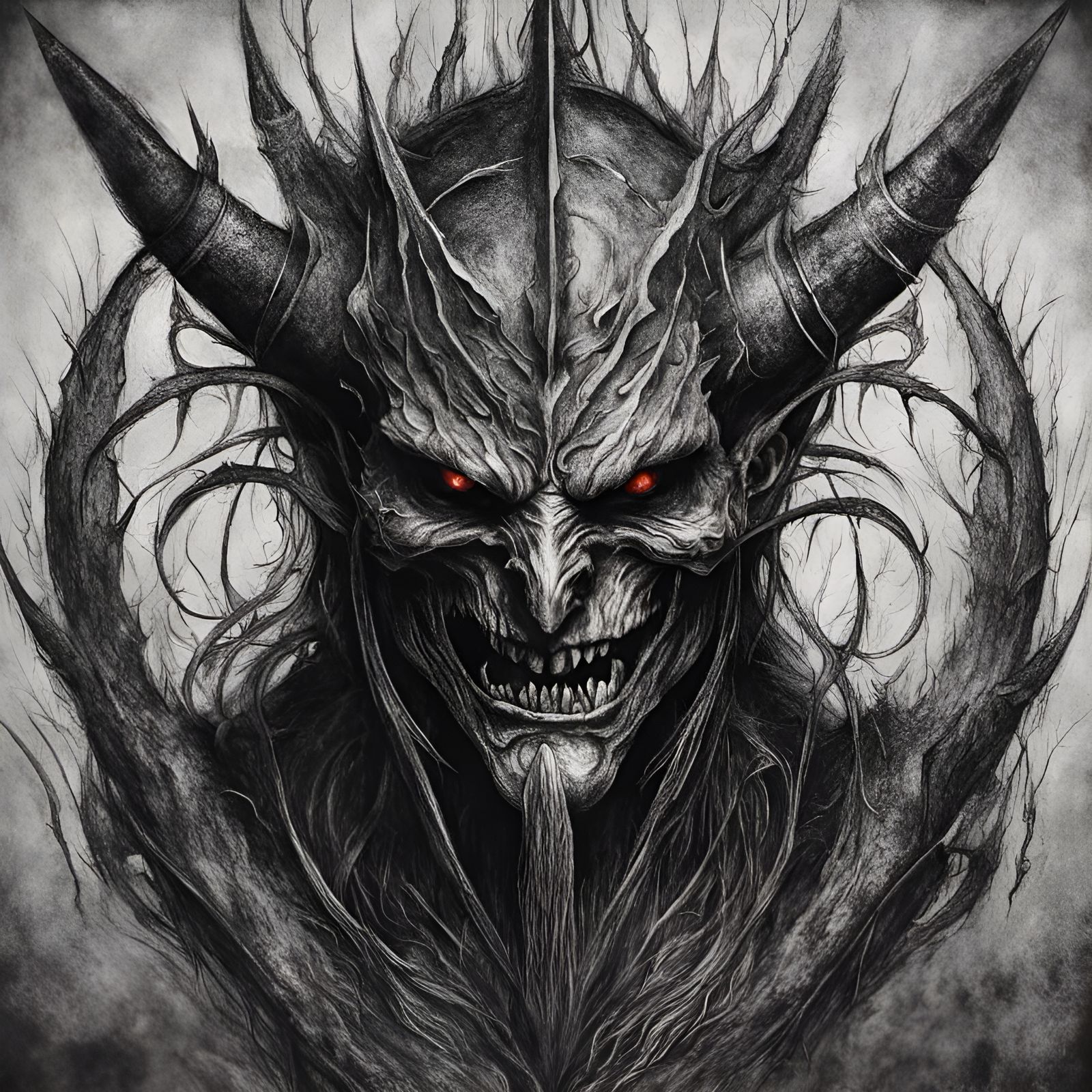 Demon Face in Black Metal Style