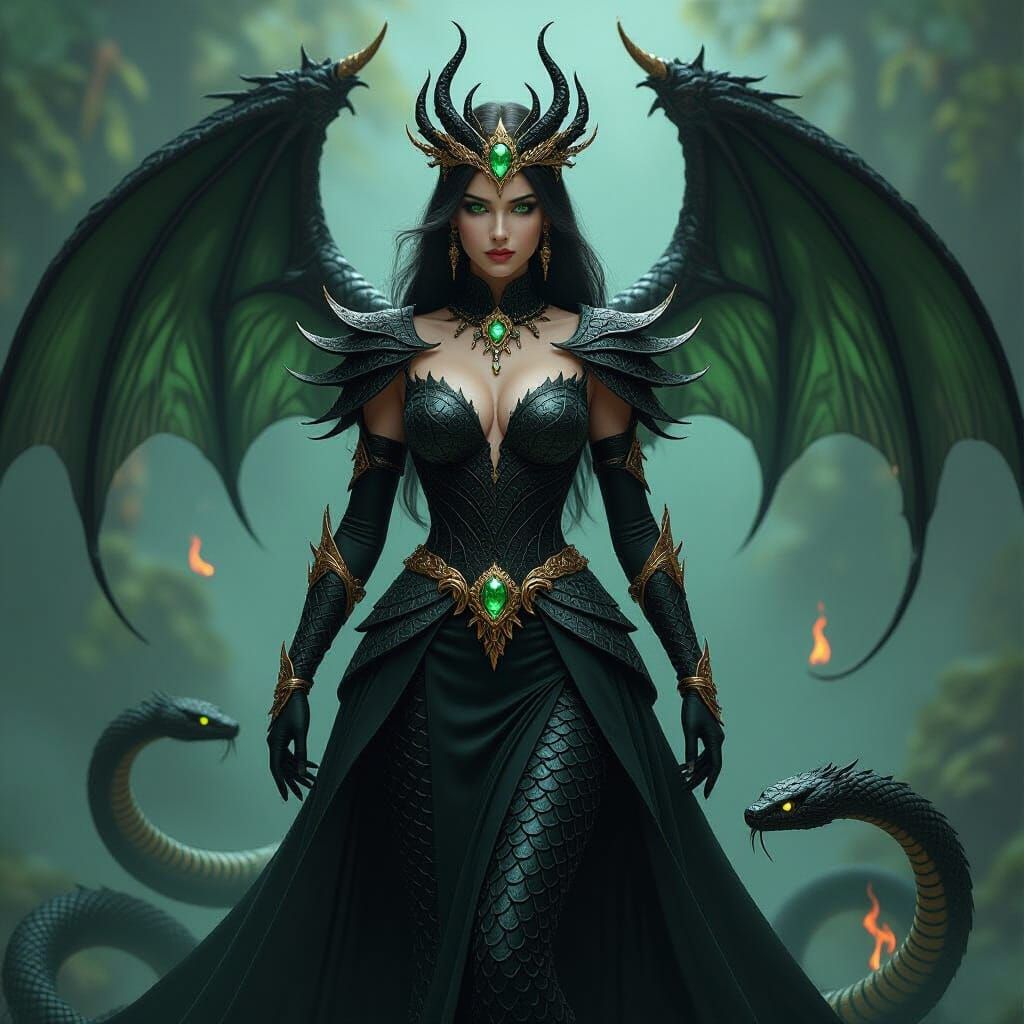 Obsidian Serpent Empress with Dragon Wings