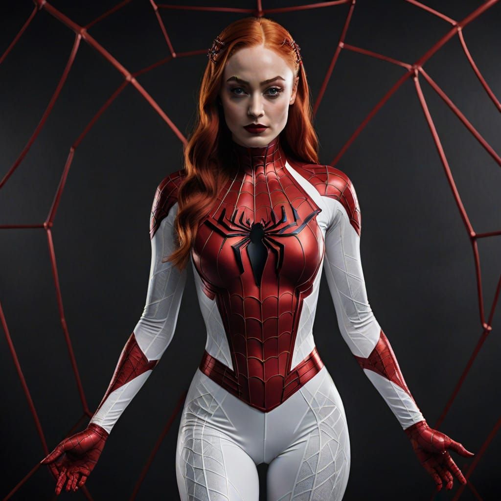 Sophie Turner as Cyberpunk Spidergirl in Latex Suit