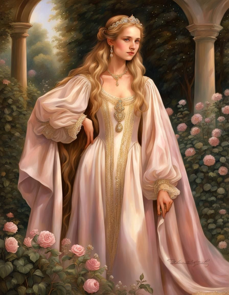 Renaissance Princess in Golden Silk Gown