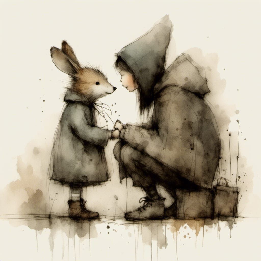 Whimsical Friendship in Charcoal and Ink