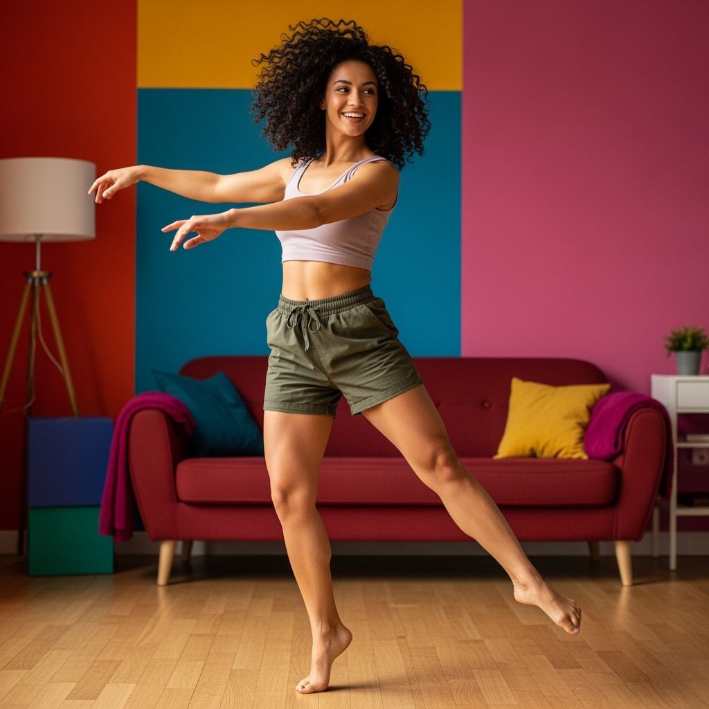 Bare-Chested Woman Dancing Ballet at Home