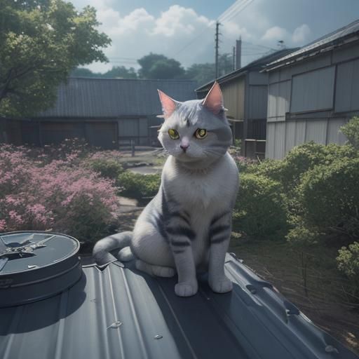Anime Cat on a Hot Tin Roof in 8K