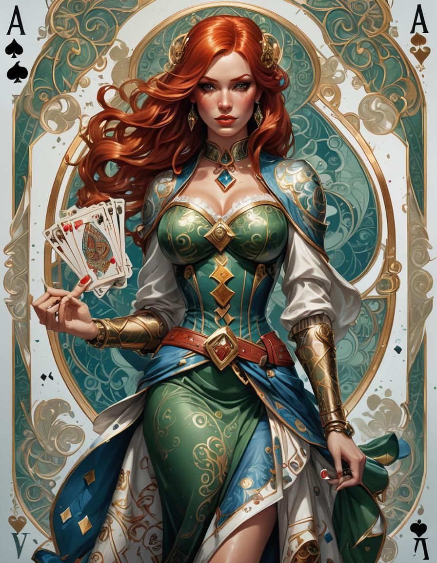 Redhead Pinup Girl Ace of Spades Card Art