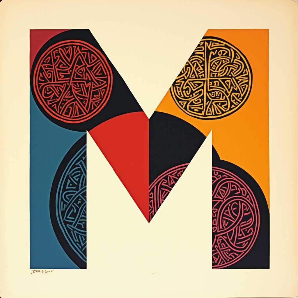 Geometric 'M' and Dot with Celtic Knotwork