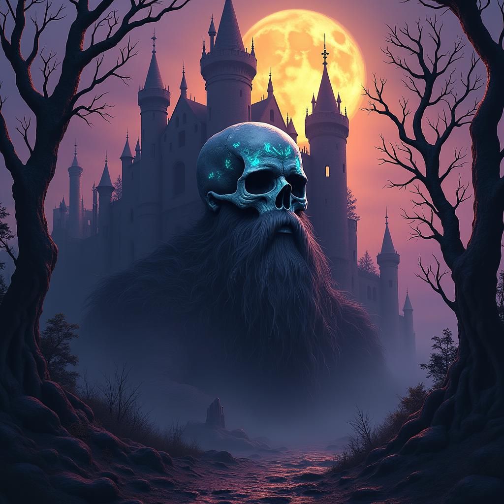 Dark Fantasy Skull in Ruined Castle Concept Art