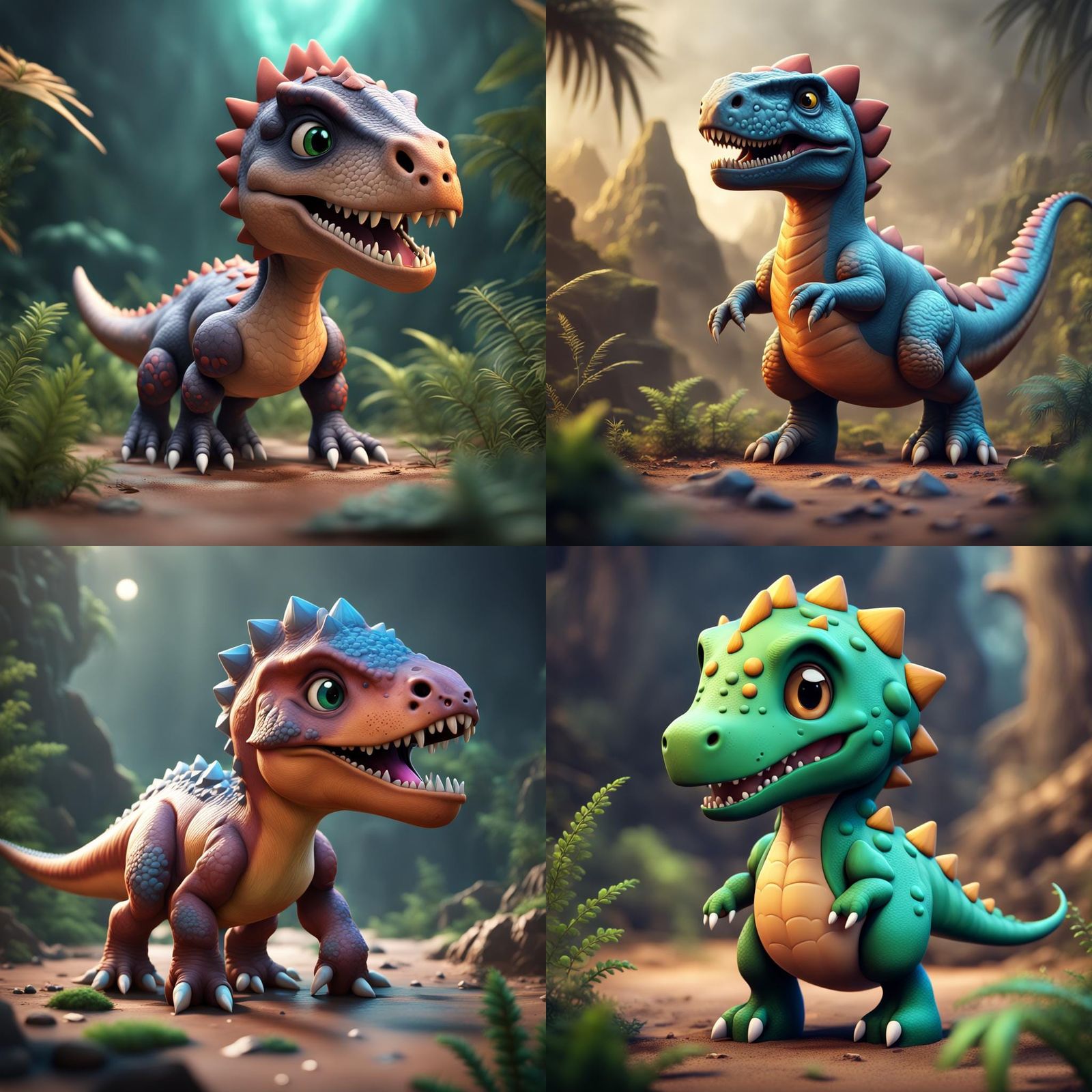 Chibi Dinosaur in Detailed Matte Painting