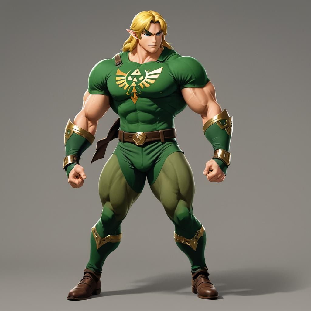 Hyper Muscular Bodybuilder Link in 3D Anime Art