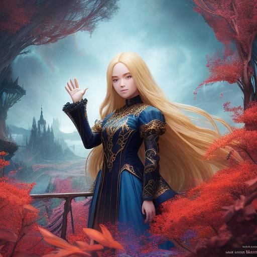 Blonde Girl Waving: Detailed Fantasy Art