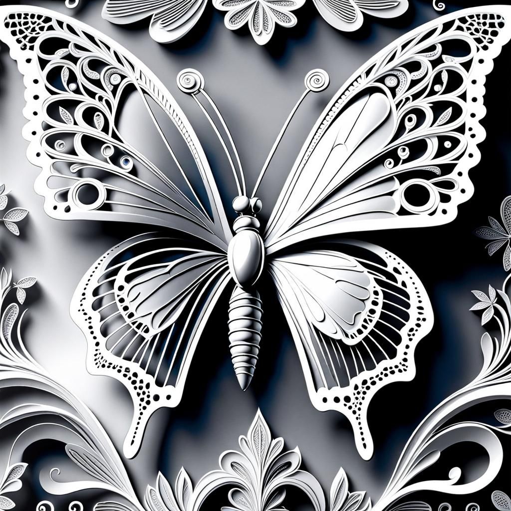 Intricate White Lace Butterfly in 3D Shading