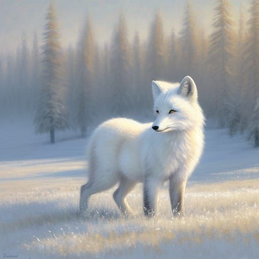 Arctic Fox in Tundra: Impressionist Wildlife Art