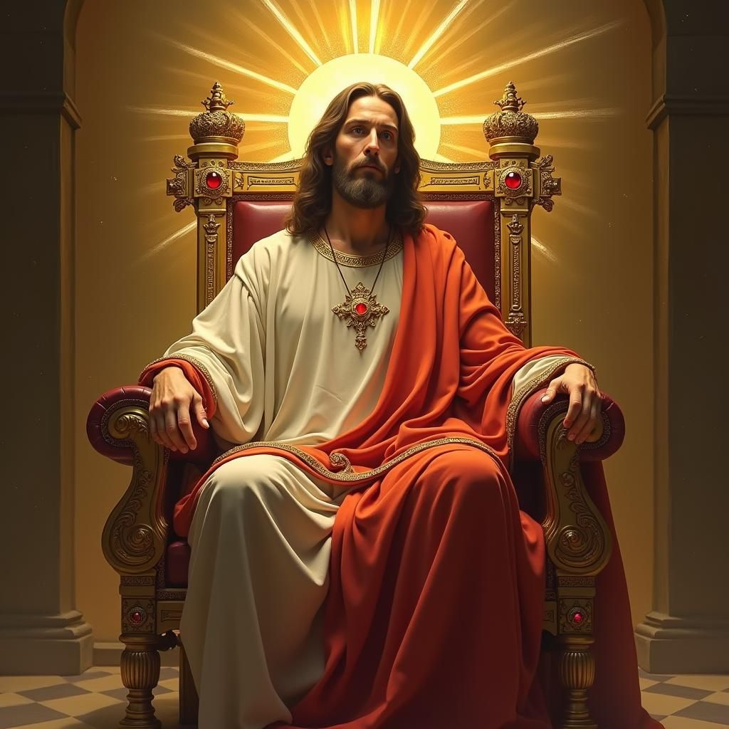 Regal Jesus Christ on Ornate Golden Throne