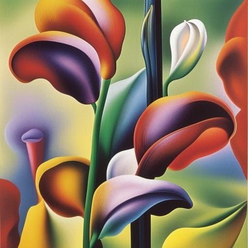 Surreal Rainbow Calla Lilies in Oil Paint