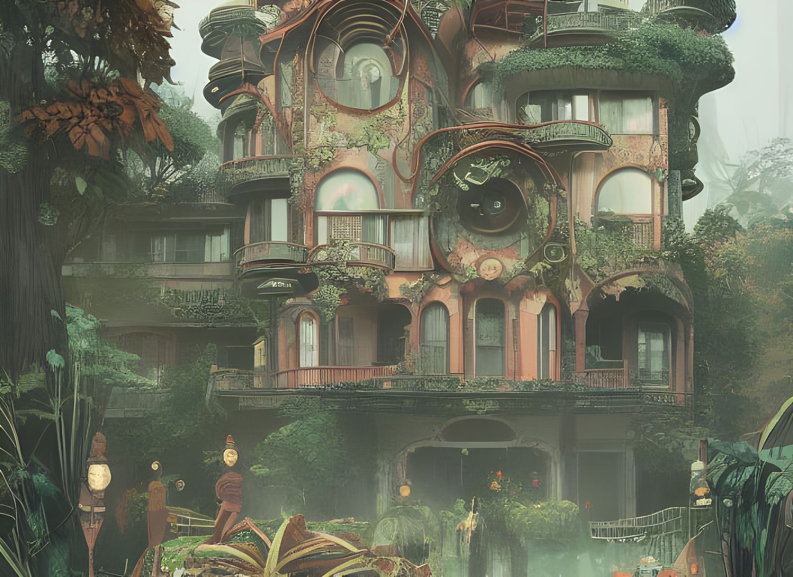 Futuristic Solarpunk Mansion with Overgrown Garden