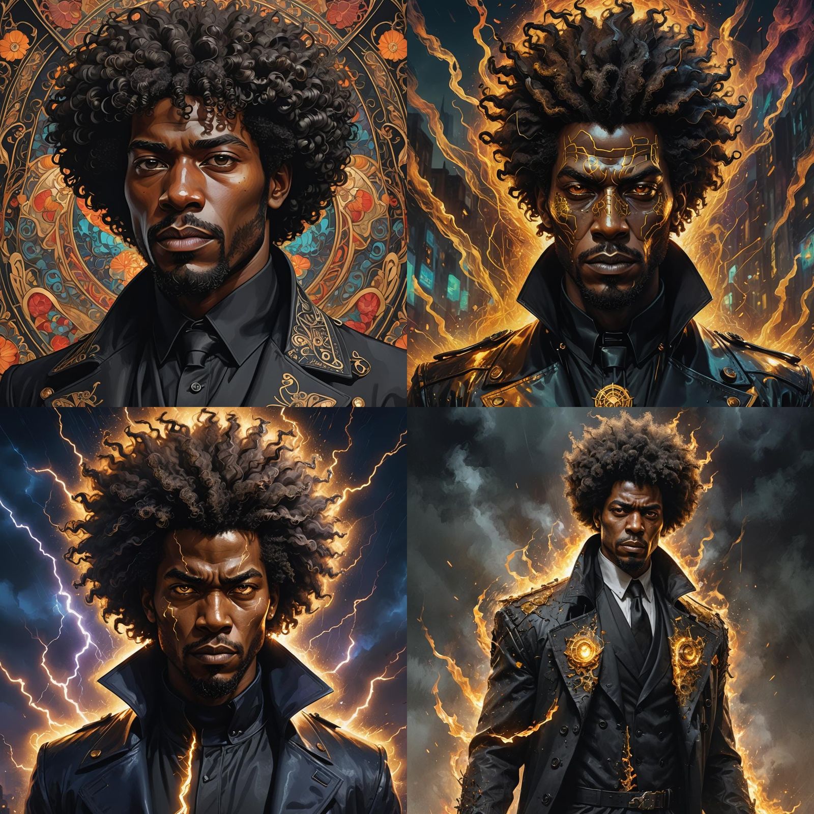 Afro-Punk Chaos God Portrait in Art Nouveau Style